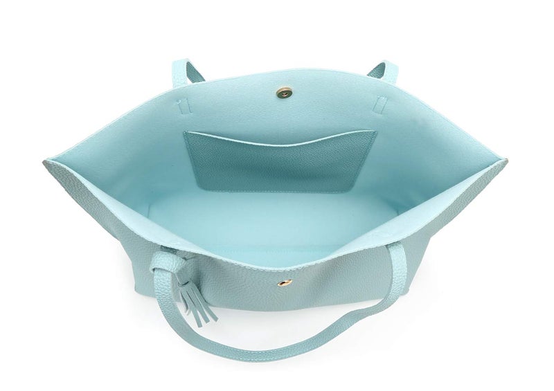 Dreubea Women's Soft Faux Leather Tote Shoulder Bag from, Big Capacity Tassel Handbag Light Blue - Image 4